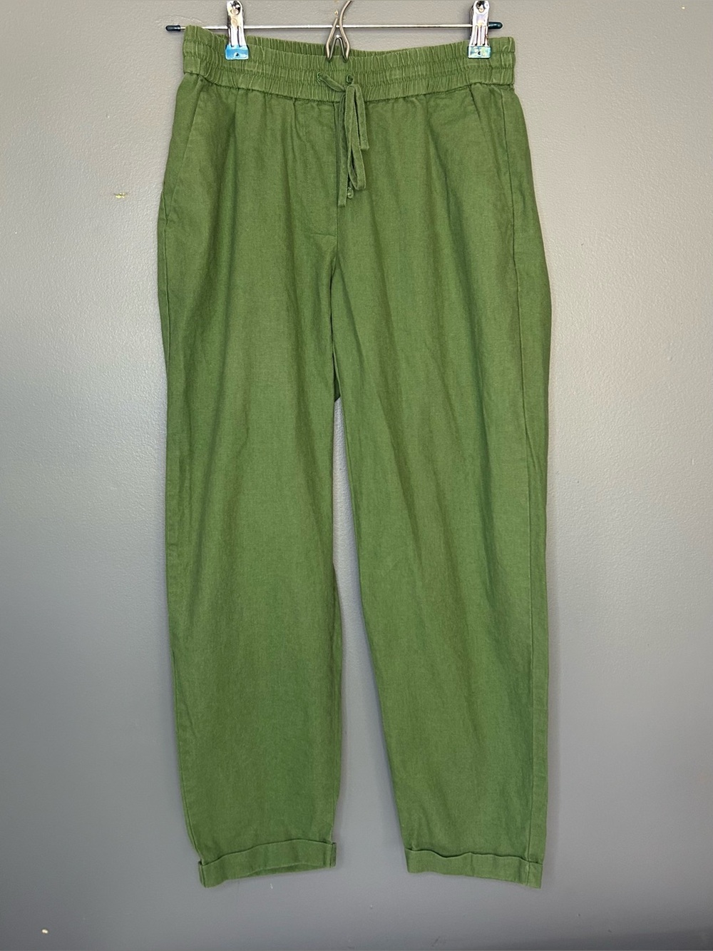 J Crew Pants Womens 4 Green Linen Cotton Pull On Drawstring Casual Chino Twill